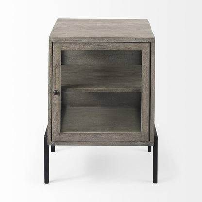 20" Dark Gray And Black Solid Wood And Iron Display Cabinet With Single Door