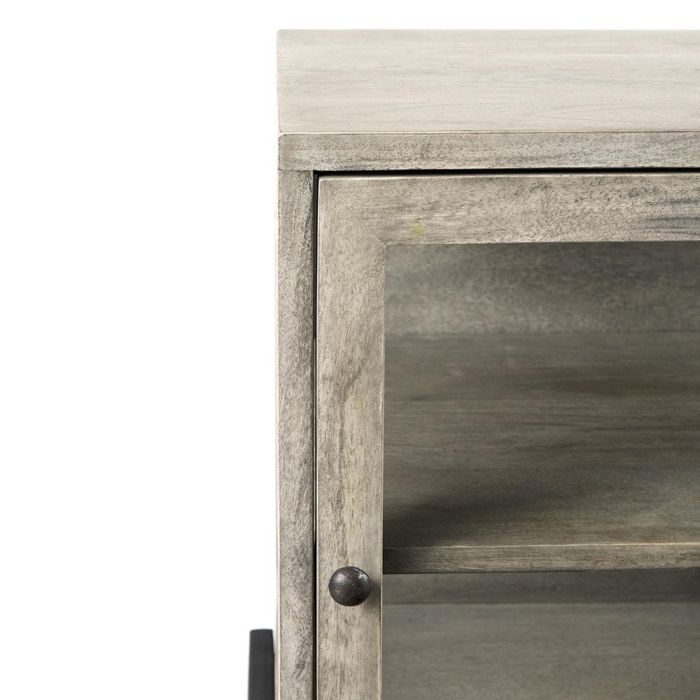 20" Dark Gray And Black Solid Wood And Iron Display Cabinet With Single Door