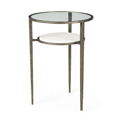 23" Bronze And Clear Glass And Metal Round End Table With Shelf