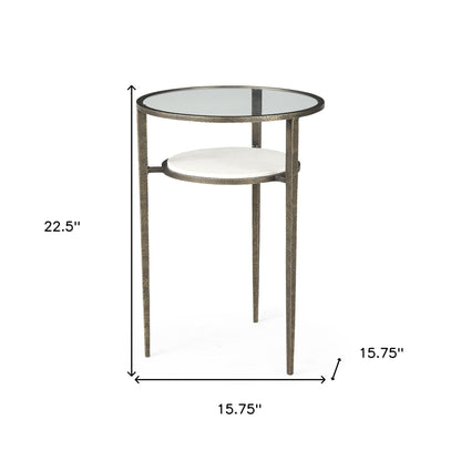 23" Bronze And Clear Glass And Metal Round End Table With Shelf