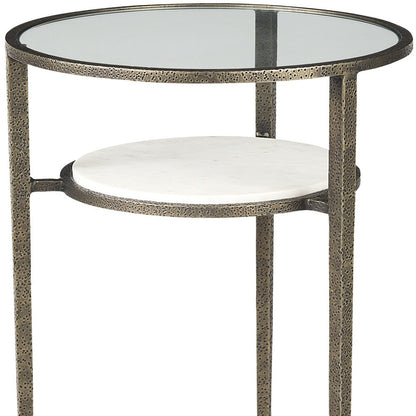 23" Bronze And Clear Glass And Metal Round End Table With Shelf