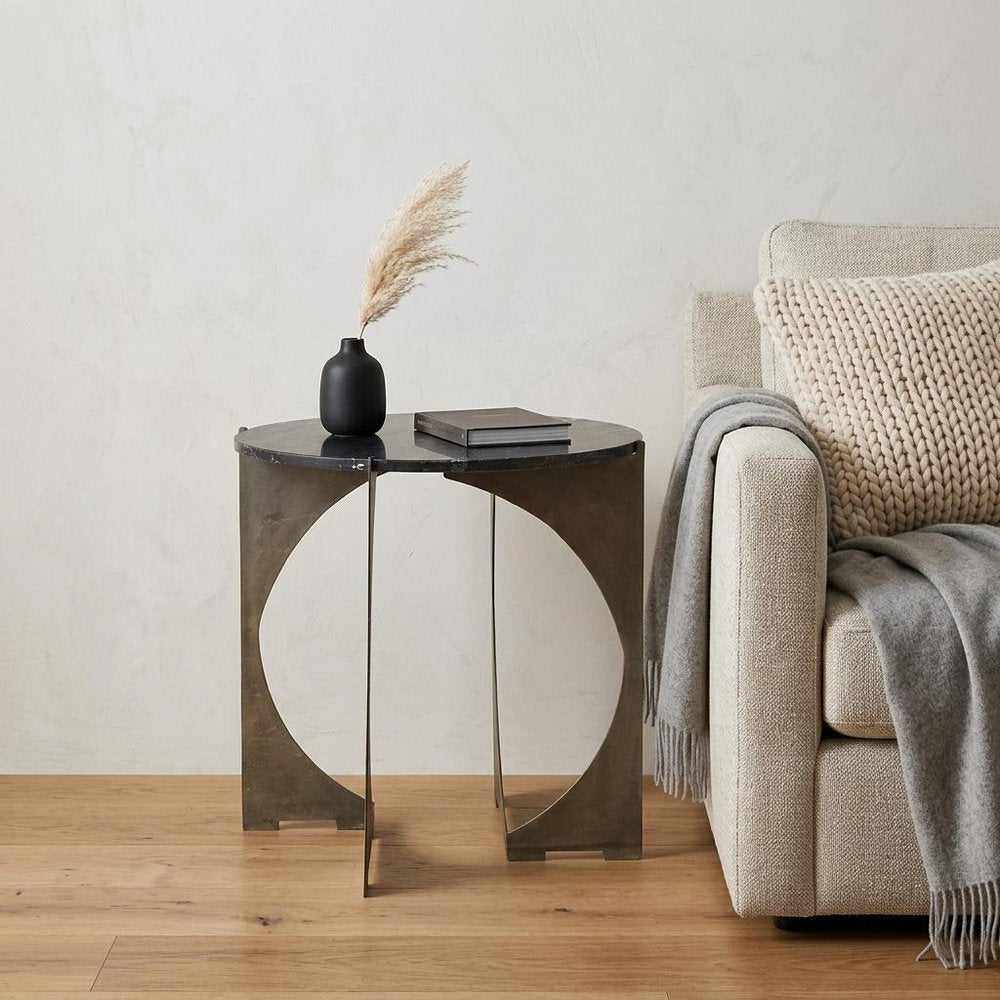 20" Black Marble Round End Table