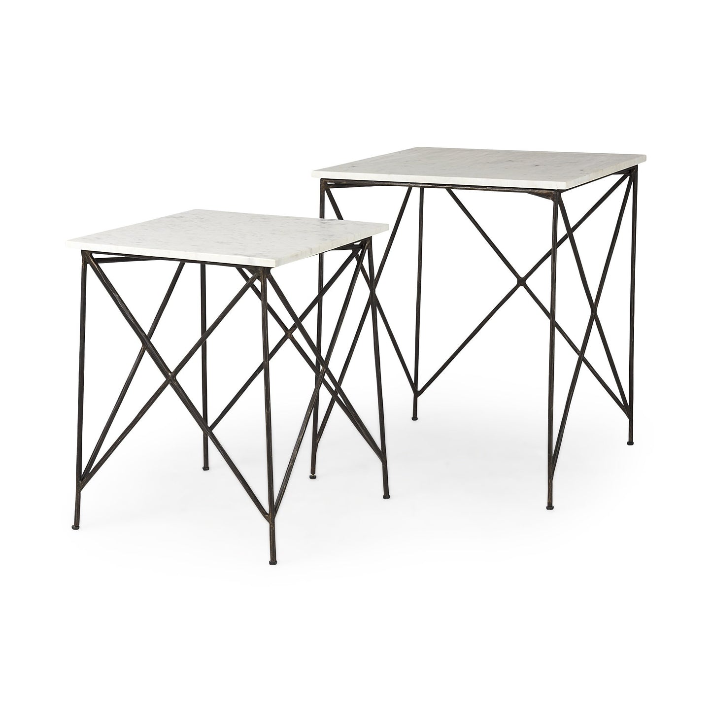 24" Bronze And White Marble Square End Table