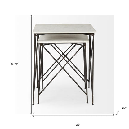 24" Bronze And White Marble Square End Table