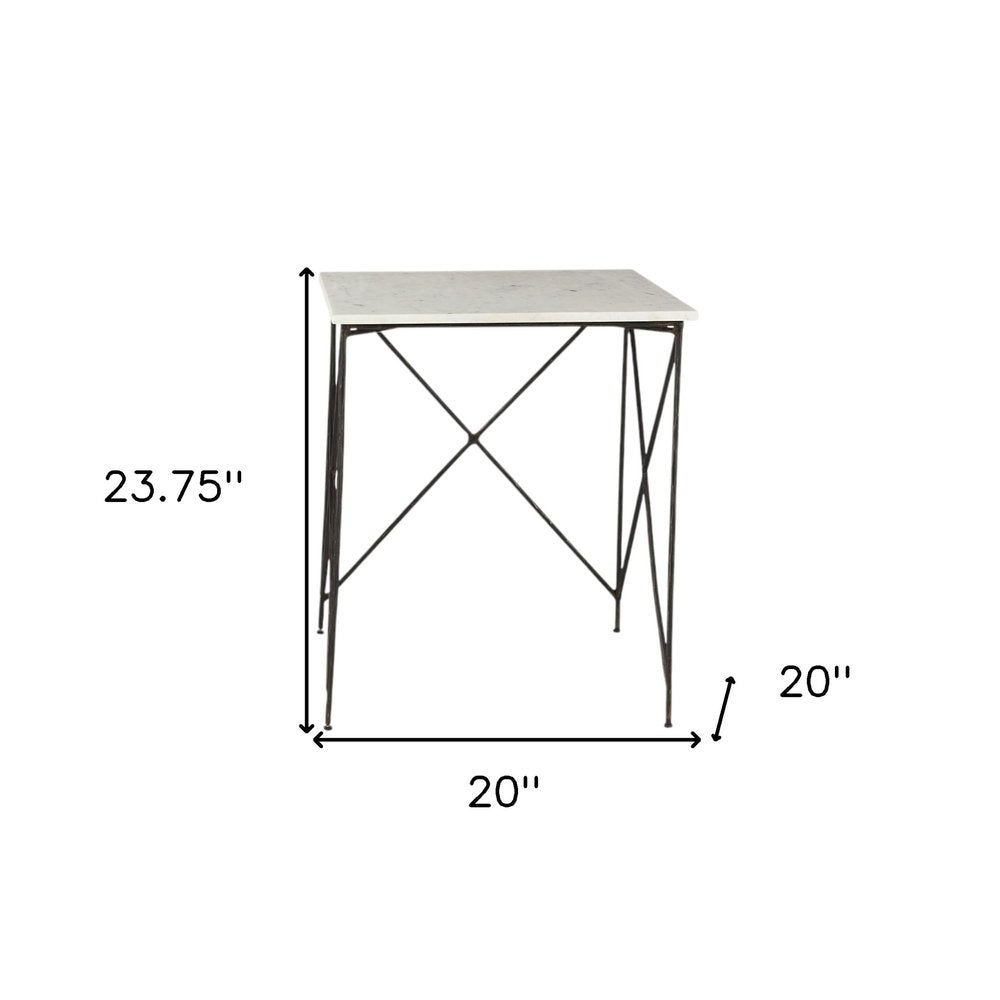 Set of Two White and Black Marble and Metal Square Nested Tables