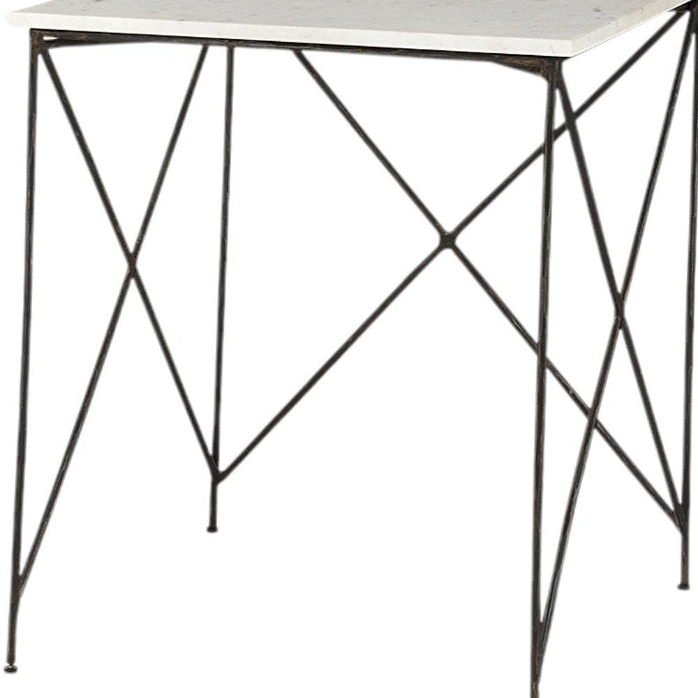 Set of Two White and Black Marble and Metal Square Nested Tables