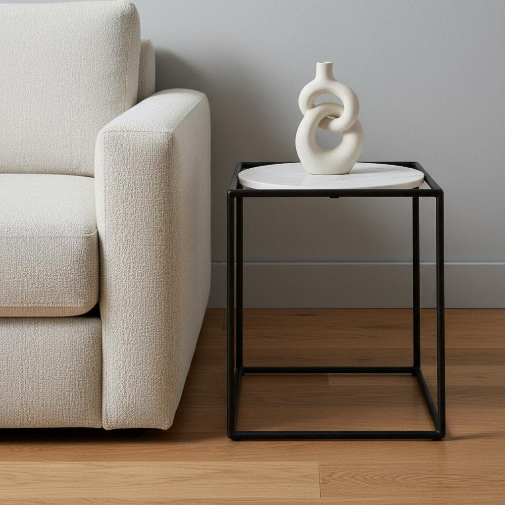 22" Black Marble Round End Table