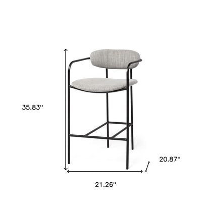 27" Gray And Black Fabric And Metal Counter Height Bar Chair