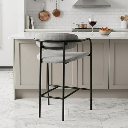 27" Gray And Black Upholstered And Metal Counter Height Bar Chair