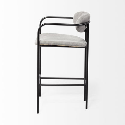 27" Gray And Black Fabric And Metal Counter Height Bar Chair
