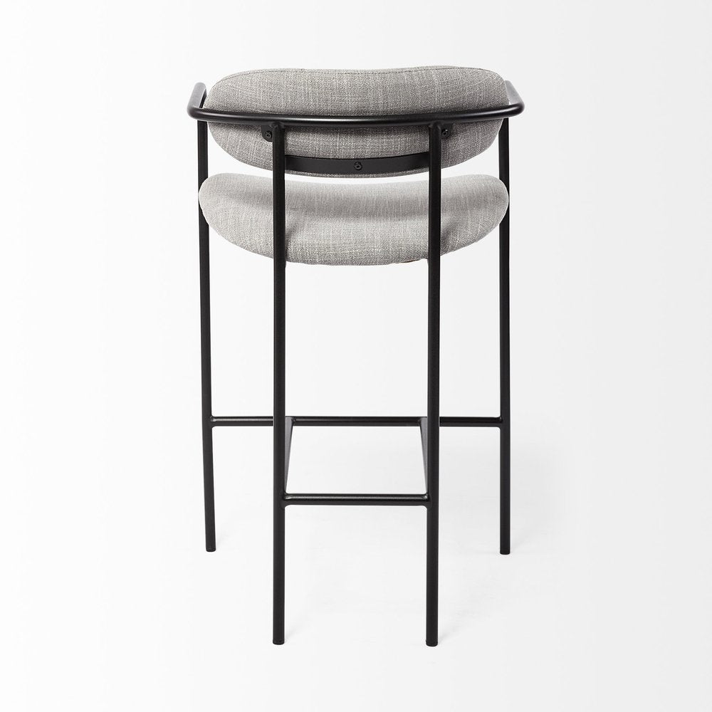 27" Gray And Black Fabric And Metal Counter Height Bar Chair
