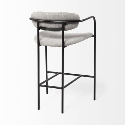 27" Gray And Black Upholstered And Metal Counter Height Bar Chair