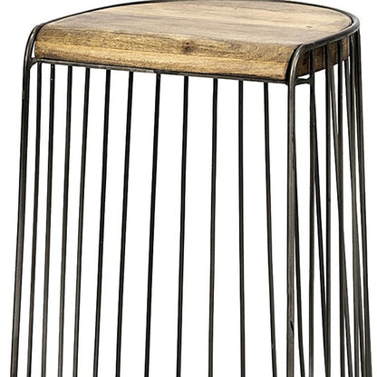 29" Black Solid Wood and Metal Backless Bar Chair