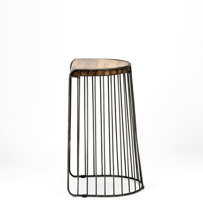 29" Black Solid Wood and Metal Backless Bar Chair
