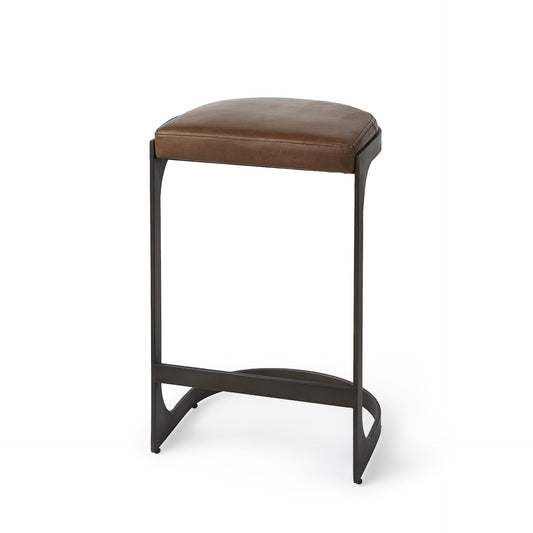 29" Medium Brown Iron Backless Bar Chair