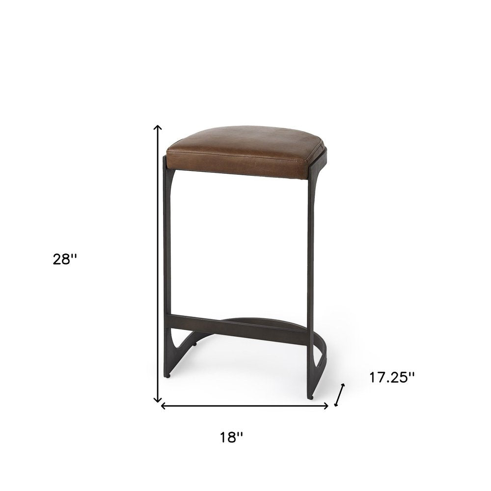 29" Black Leather and Metal Backless Bar Chair