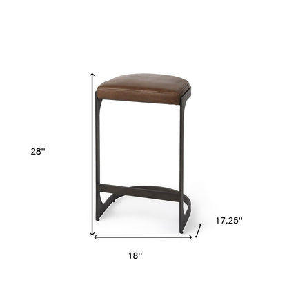 29" Brown And Black Leather And Genuine Leather And Metal Backless Counter Height Bar Chair