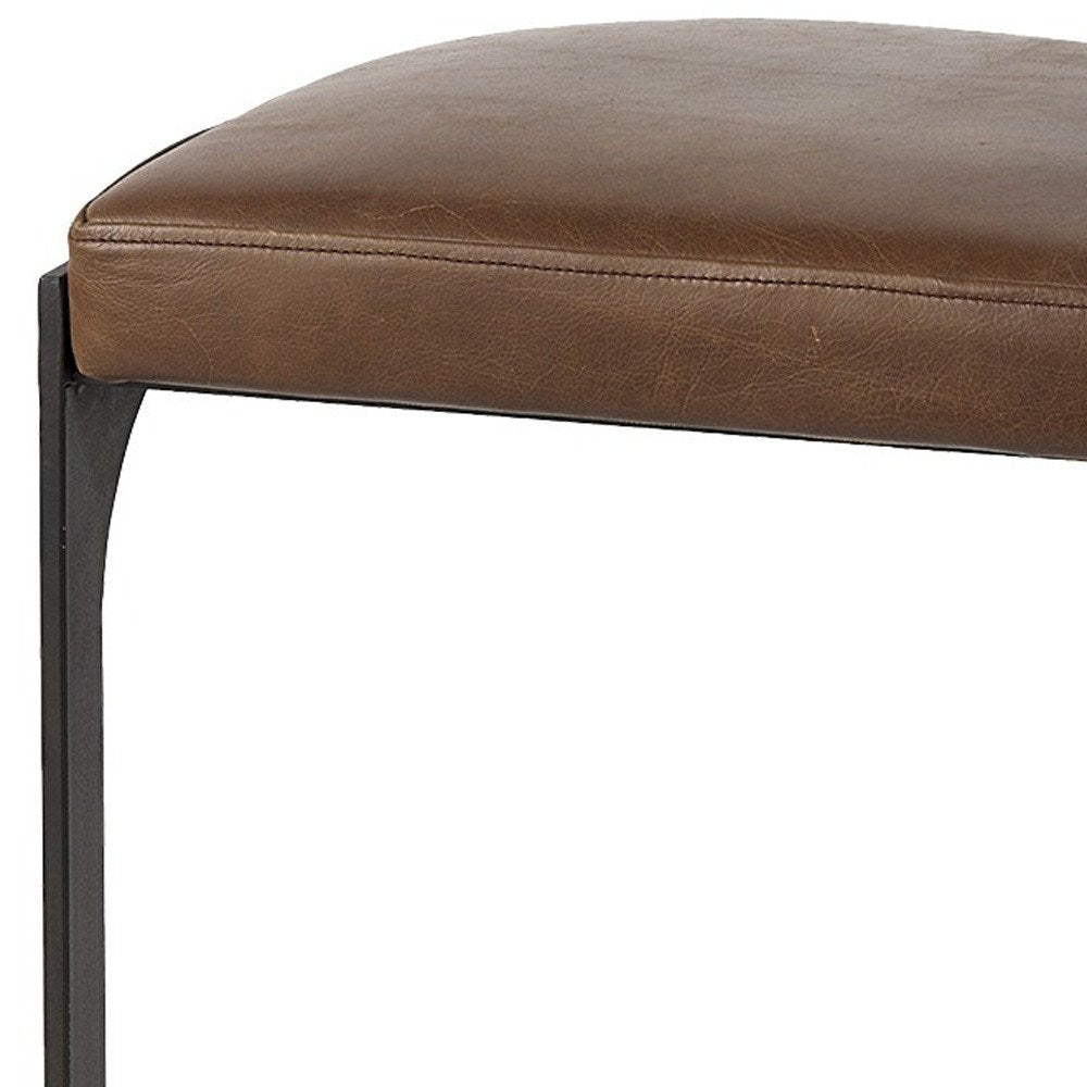 29" Black Leather and Metal Backless Bar Chair