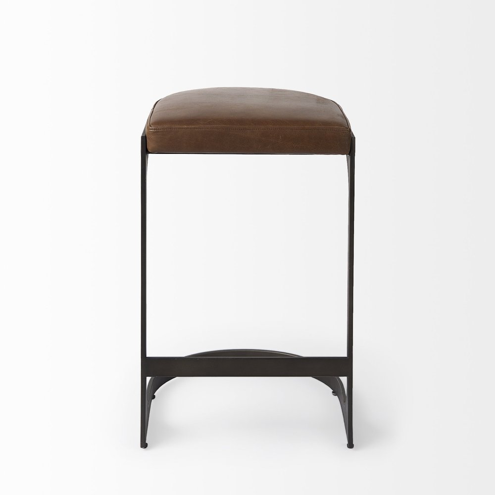 29" Black Leather and Metal Backless Bar Chair