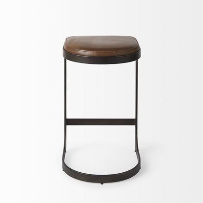 29" Brown And Black Leather And Genuine Leather And Metal Backless Counter Height Bar Chair
