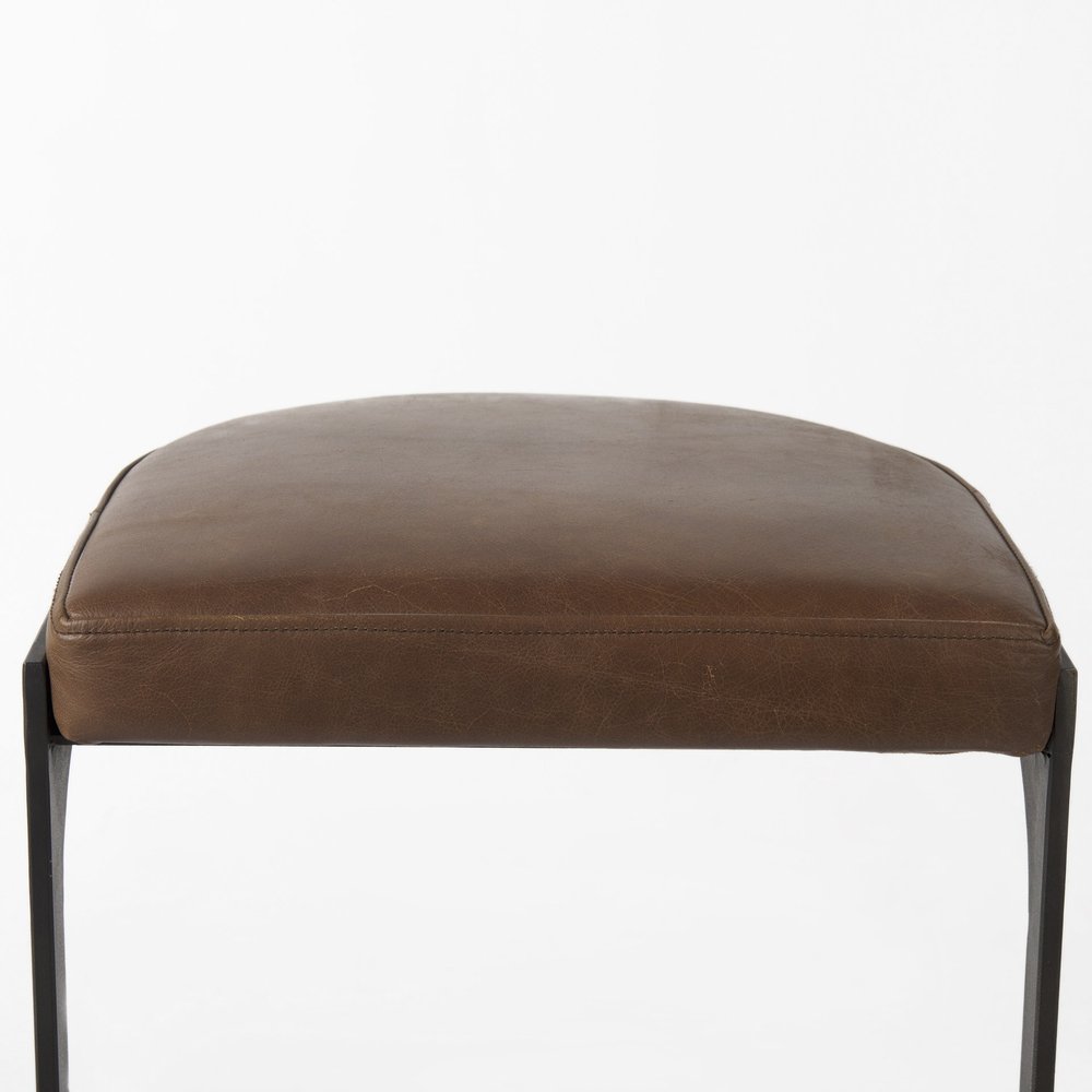 29" Brown And Black Leather And Genuine Leather And Metal Backless Counter Height Bar Chair