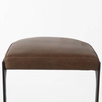 29" Brown And Black Leather And Genuine Leather And Metal Backless Counter Height Bar Chair