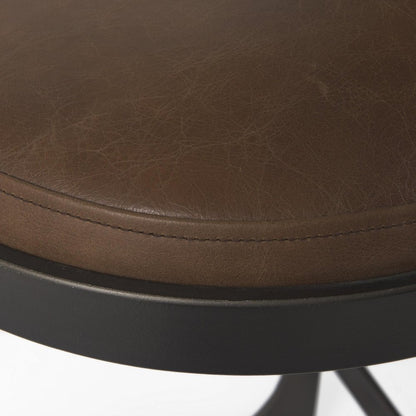 29" Brown And Black Leather And Genuine Leather And Metal Backless Counter Height Bar Chair