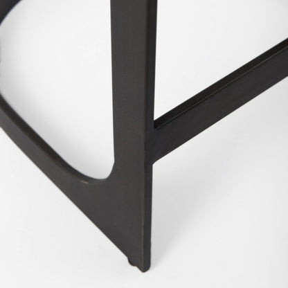 29" Brown And Black Leather And Genuine Leather And Metal Backless Counter Height Bar Chair