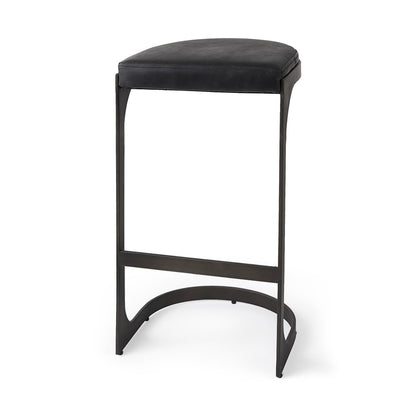 35" Black Leather and Metal Backless Bar Chair