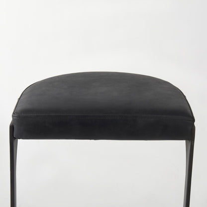 35" Black Leather and Metal Backless Bar Chair