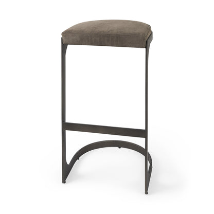 29" Brown Leather And Iron Backless Bar Chair