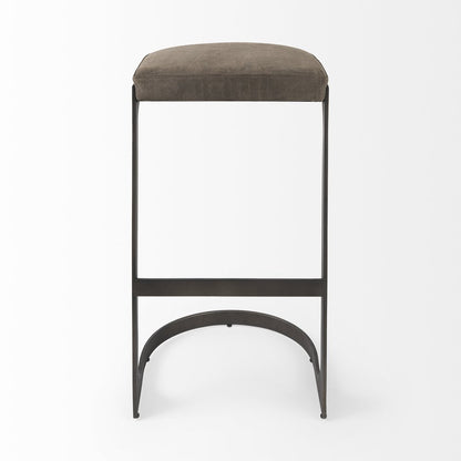 29" Black Leather and Metal Backless Bar Chair