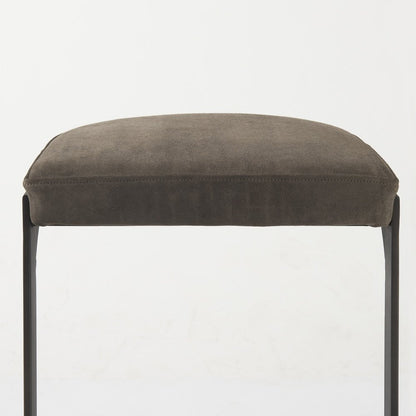 29" Black Leather and Metal Backless Bar Chair