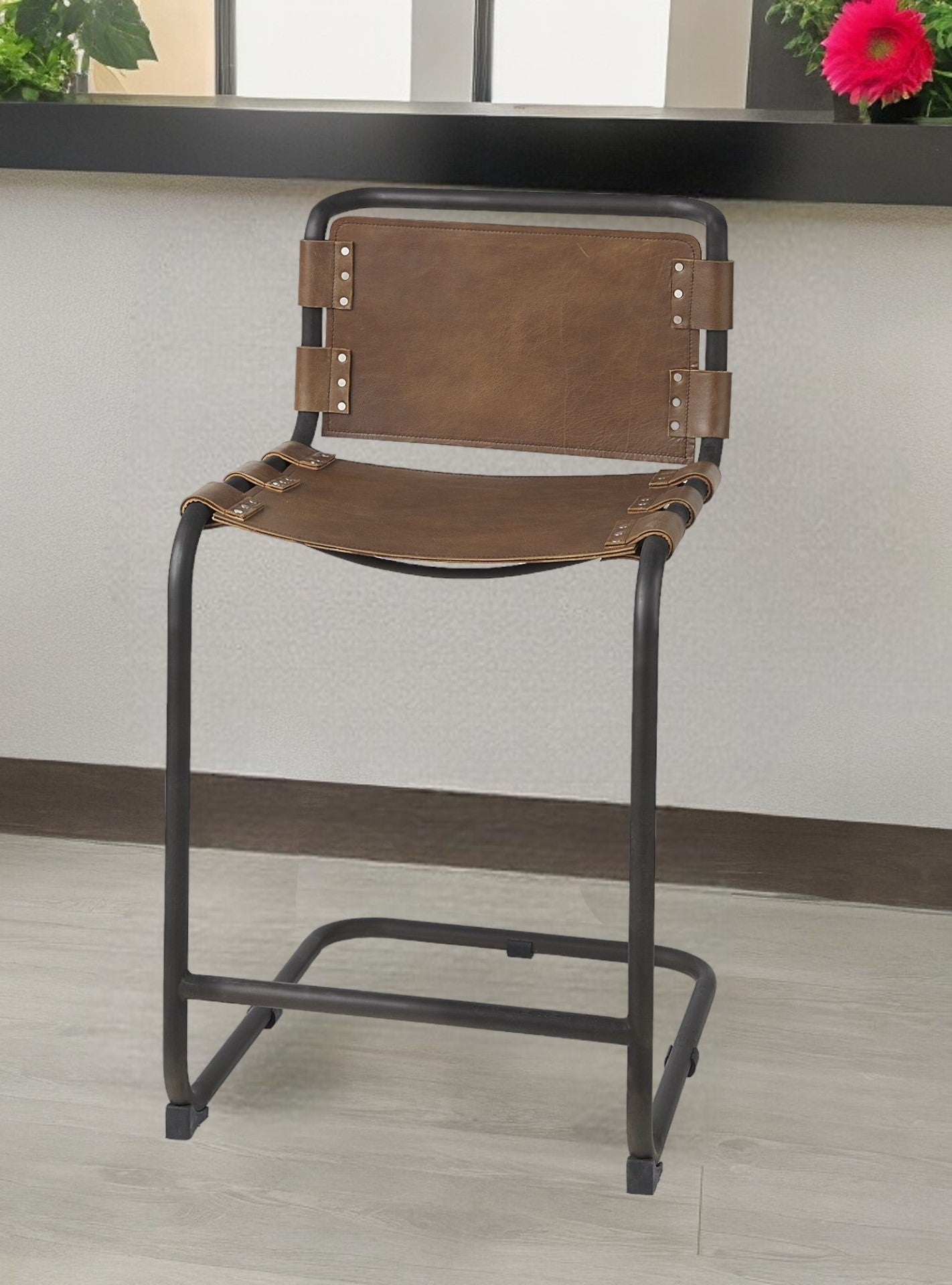 29" Brown And Black Steel Bar Chair