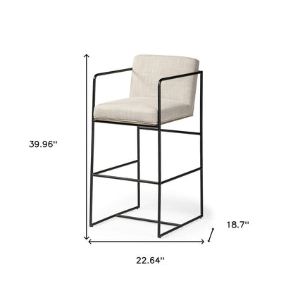 29" Beige and Black Fabric and Metal Counter Height Bar Chair
