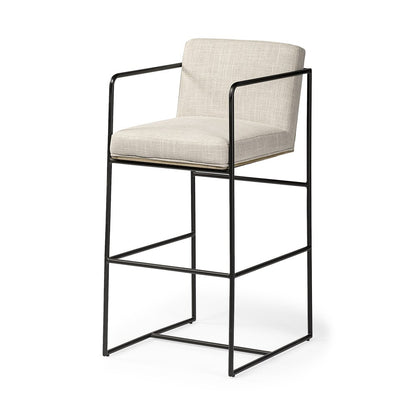 29" Beige and Black Fabric and Metal Counter Height Bar Chair