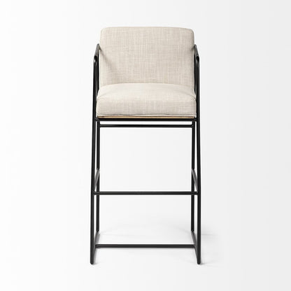 29" Beige and Black Fabric and Metal Counter Height Bar Chair