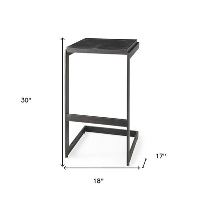 30" Black Wood And Metal Backless Bar Height Bar Chair