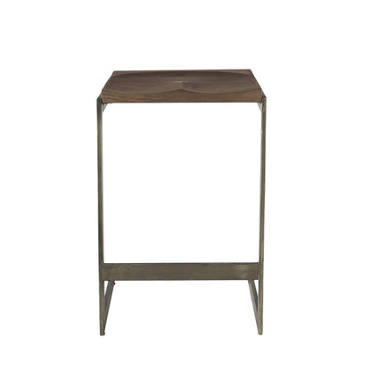26" Wood Brown And Brown Solid Wood And Metal Backless Counter Height Bar Chair