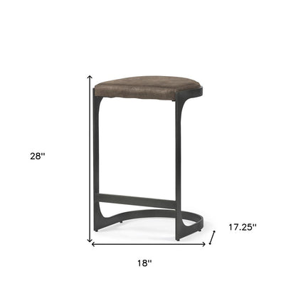 29" Black Leather and Metal Backless Counter Height Bar Chair