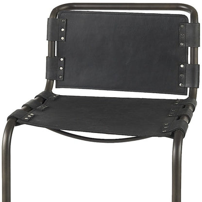 30" Black and Gray Leather and Iron Bar Height Bar Chair