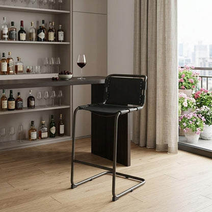 30" Black and Gray Leather and Iron Bar Height Bar Chair