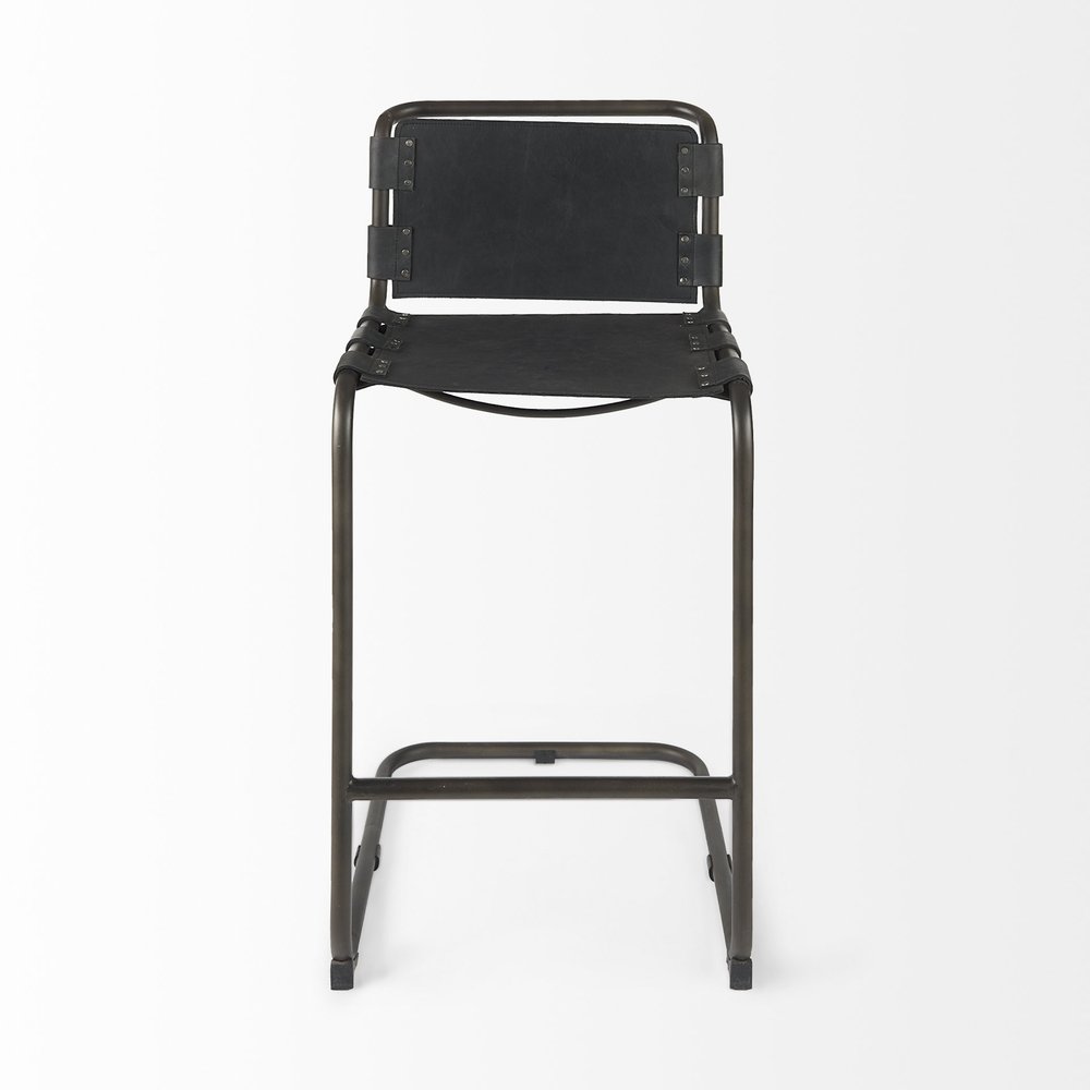 30" Black And Gray Leather And Iron Bar Height Bar Chair