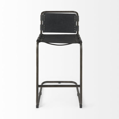 30" Black and Gray Leather and Iron Bar Height Bar Chair