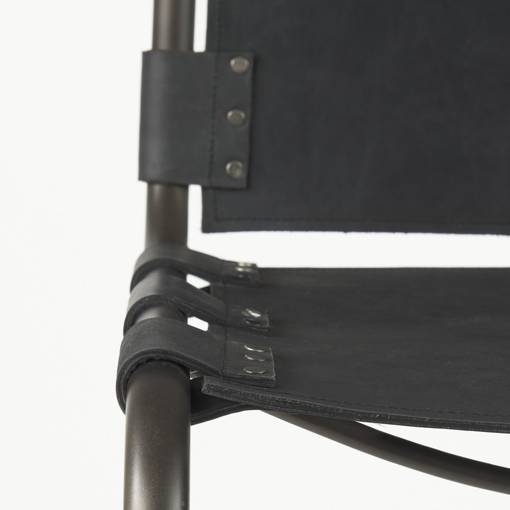 30" Black And Gray Leather And Iron Bar Height Bar Chair