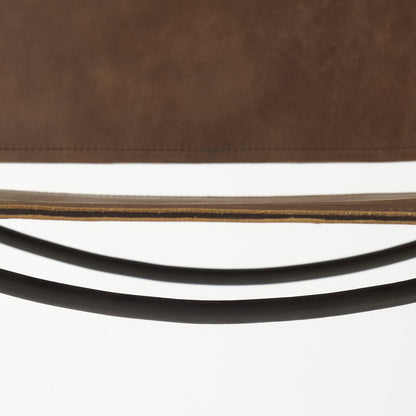 35" Brown And Black Leather And Metal Bar Height Bar Chair