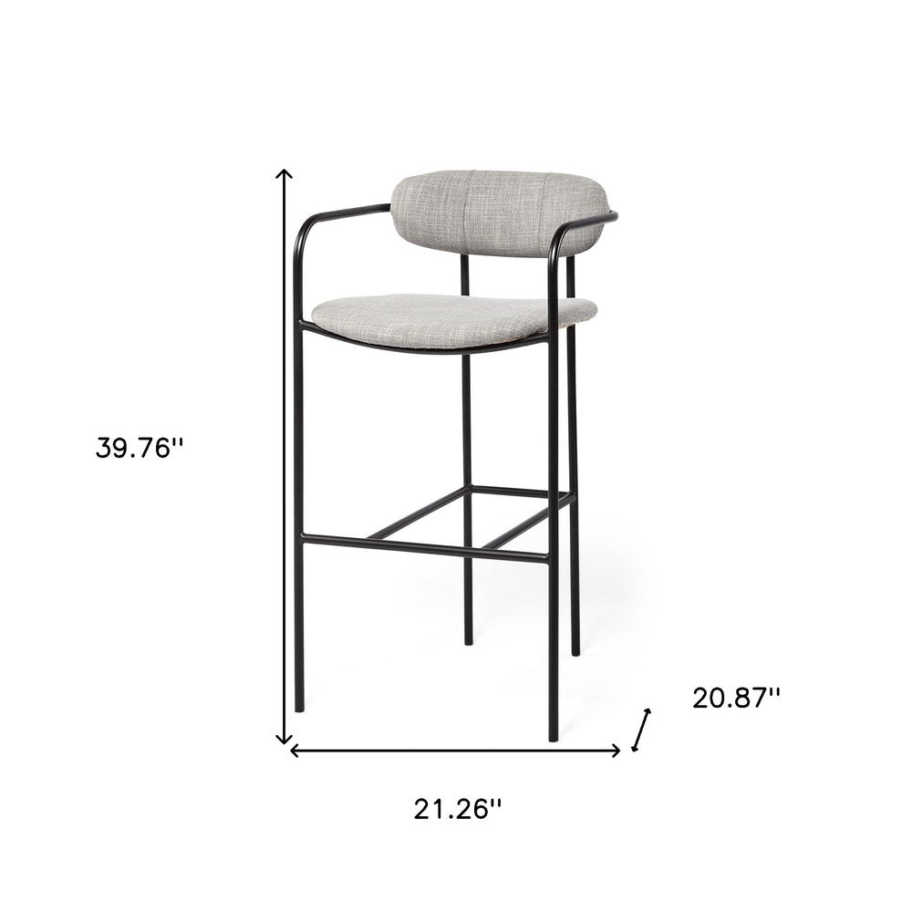 29" Gray and Black Fabric and Steel Bar Height Bar Chair