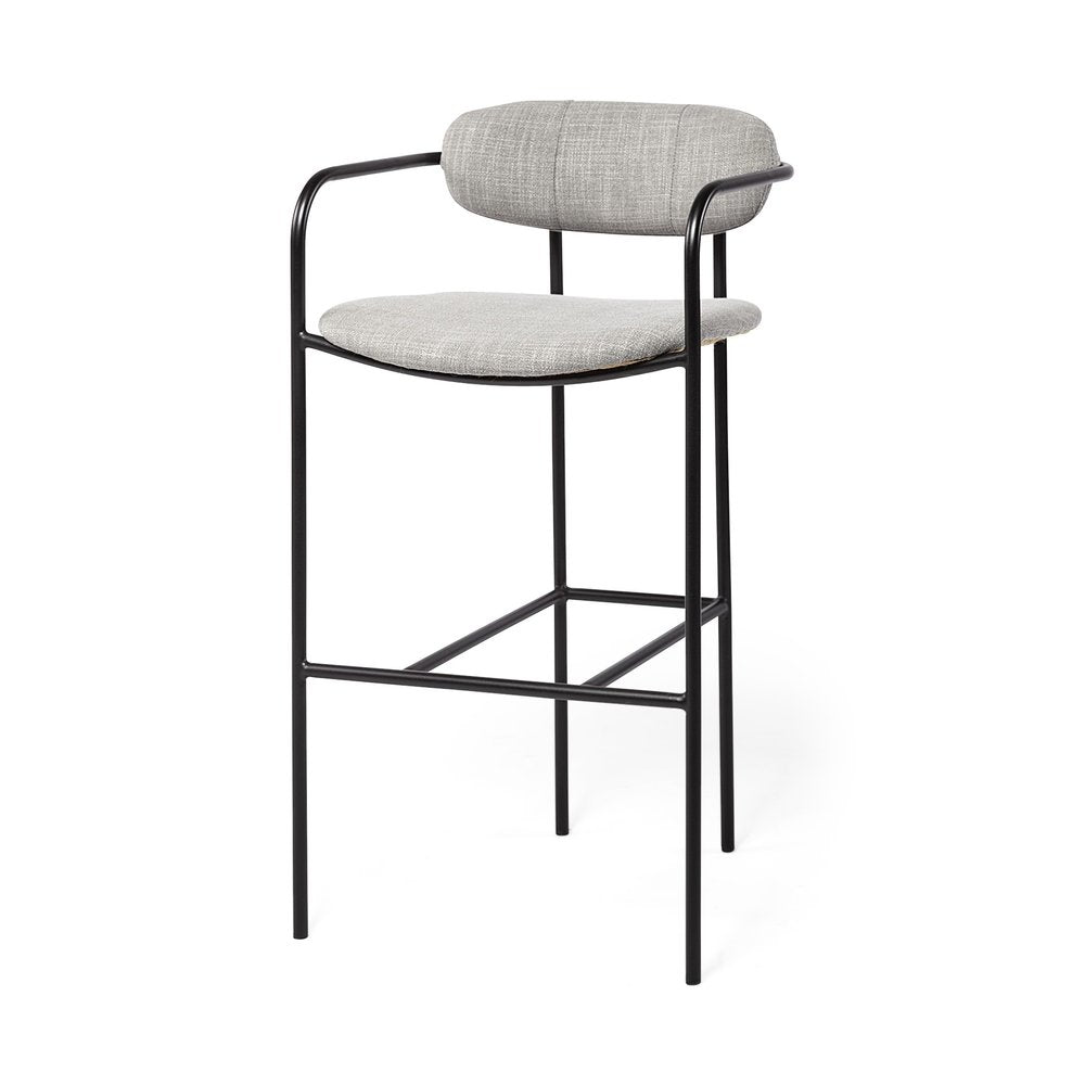 29" Gray And Black Fabric And Steel Bar Height Bar Chair