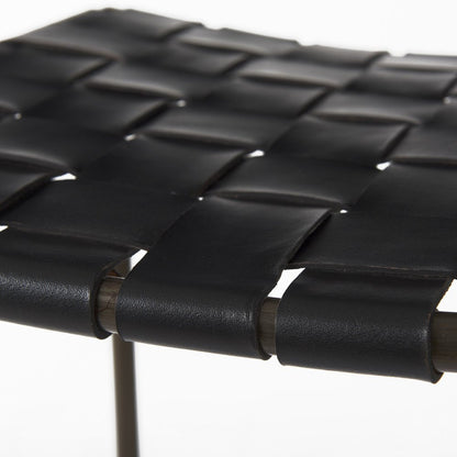 35" Brown and Black Leather and Iron Backless Counter Height Bar Chair