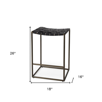 29" Black And Bronze Leather And Metal Backless Counter Height Bar Chair
